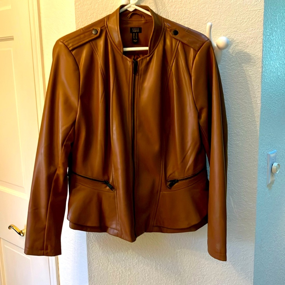 Faux leather with peplum jacket